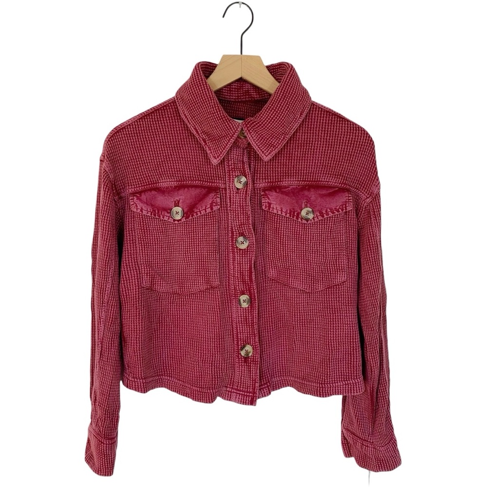 Bagatelle Burgundy Pigment Dyed Waffle Knit Thermal Shirt